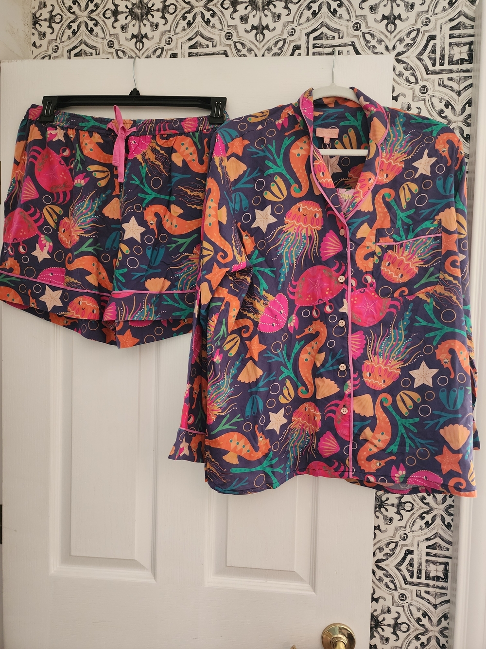 Powder Brand-Limited Edition Sea Life Pajama Set - Vibrant Navy,Pink,Orange NWT